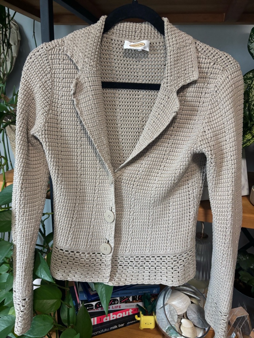 Talbots Light Beige Crochet Knit Blazer Sweater | Small - Picture 3 of 4